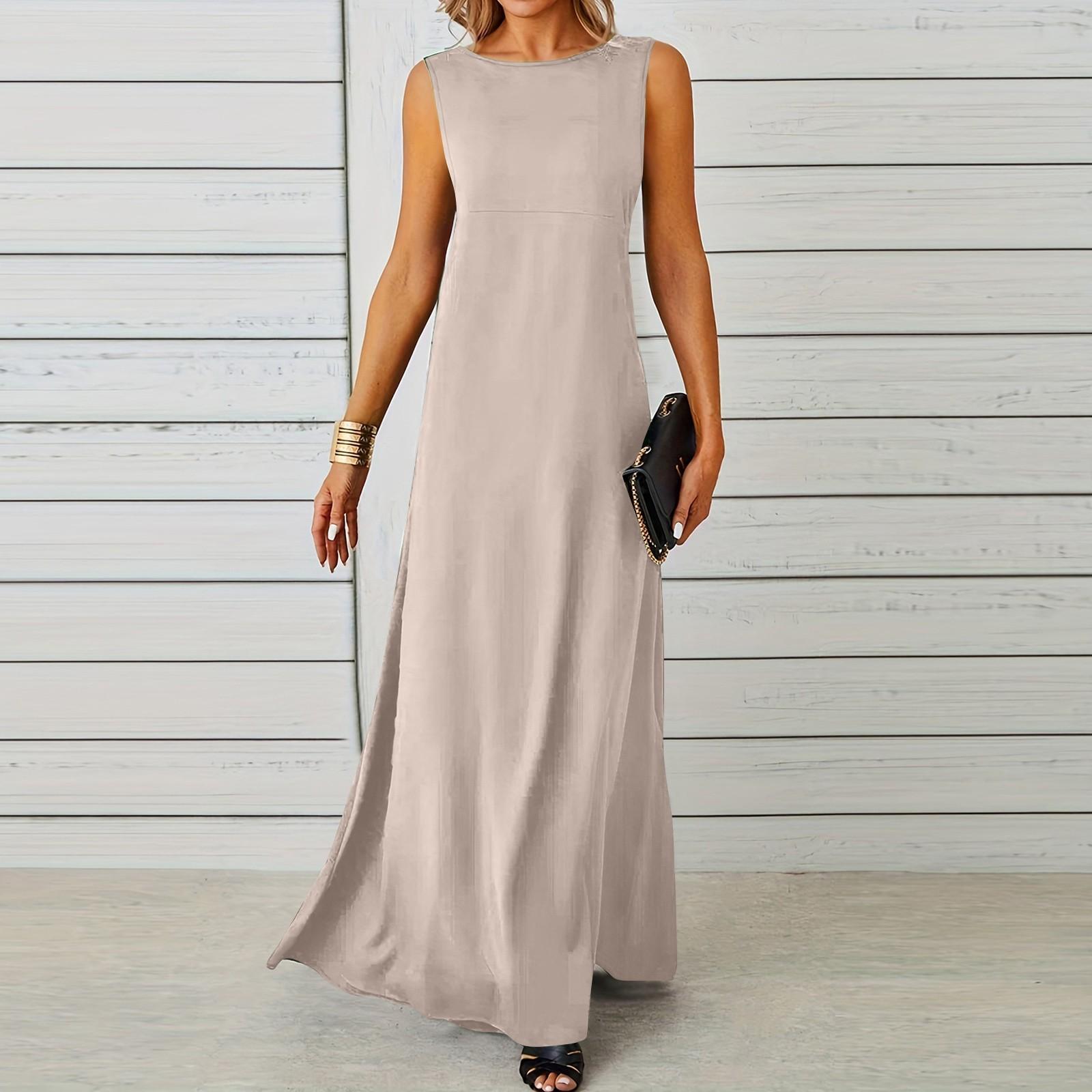 

Женское модное однотонное платье без рукавов длинное платье XL хаки