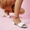 2025 Women Summer New Chunky Heel Slippers Fashion Pleated Square Toe Women Sandals Casual Elegant Ladies Sandals