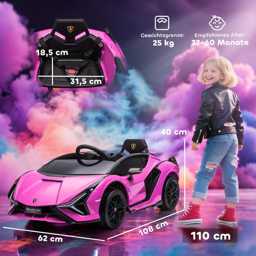 Auto Elettrica per Bambini, Lamborghini, 3-5 km/h, Telecomando, per 3-5 Anni, Rosa