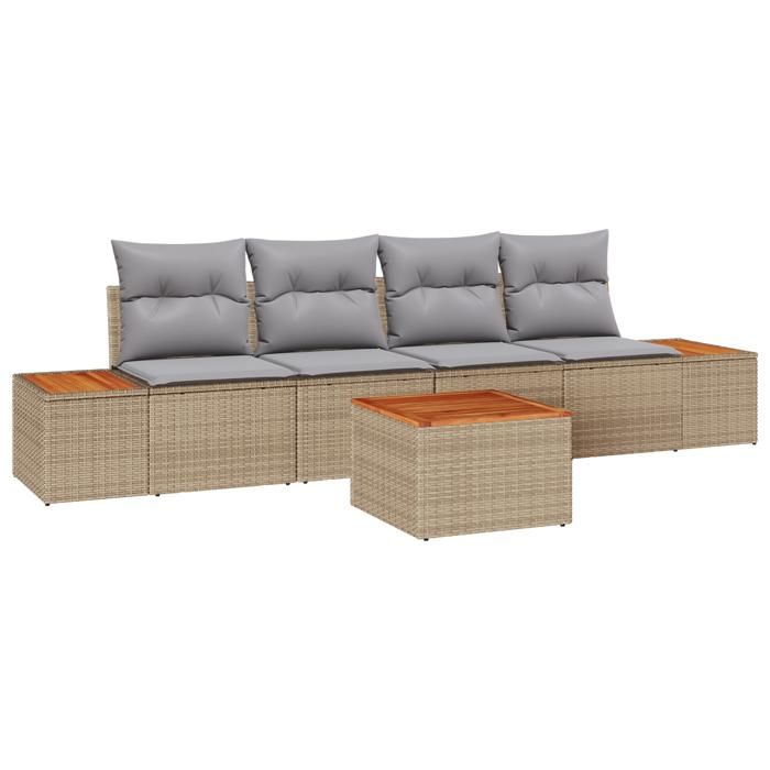 VidaXL Ensemble de Canapés de Jardin 5 Pièces avec Coussins Beige Rattan Acacia 3348021