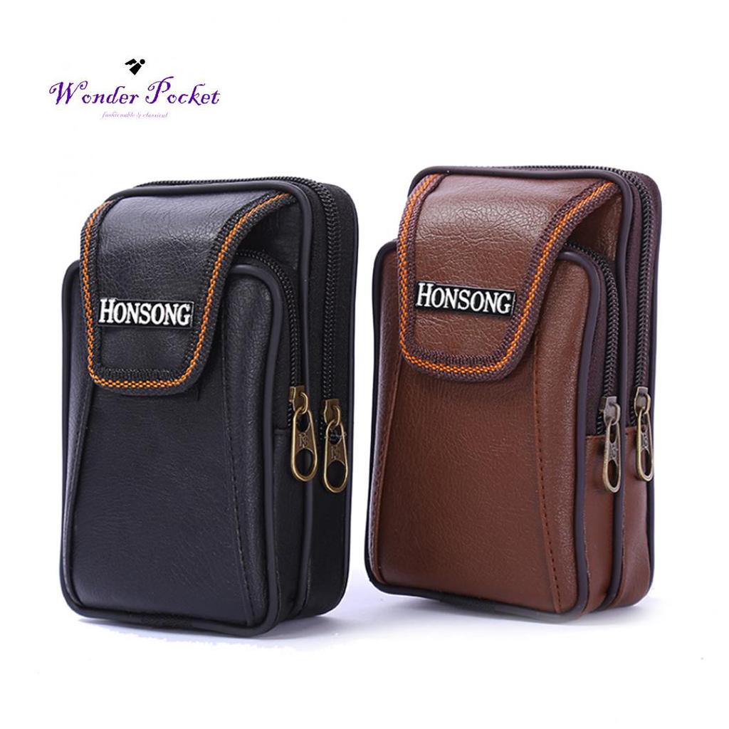 Leather Compact Pockets Waist Bag sunshines Retro Universal Design Cell Phone Case Belt Bag Purse Waist Belt Loop Cellphone Phone Protection Case Bag Holster