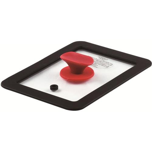 Taniguchi Metal Silicone Non-Slip Frying Pan Lid, 13x18cm, Tempered Glass Lid, See-Through, Oil-Resistant, Red