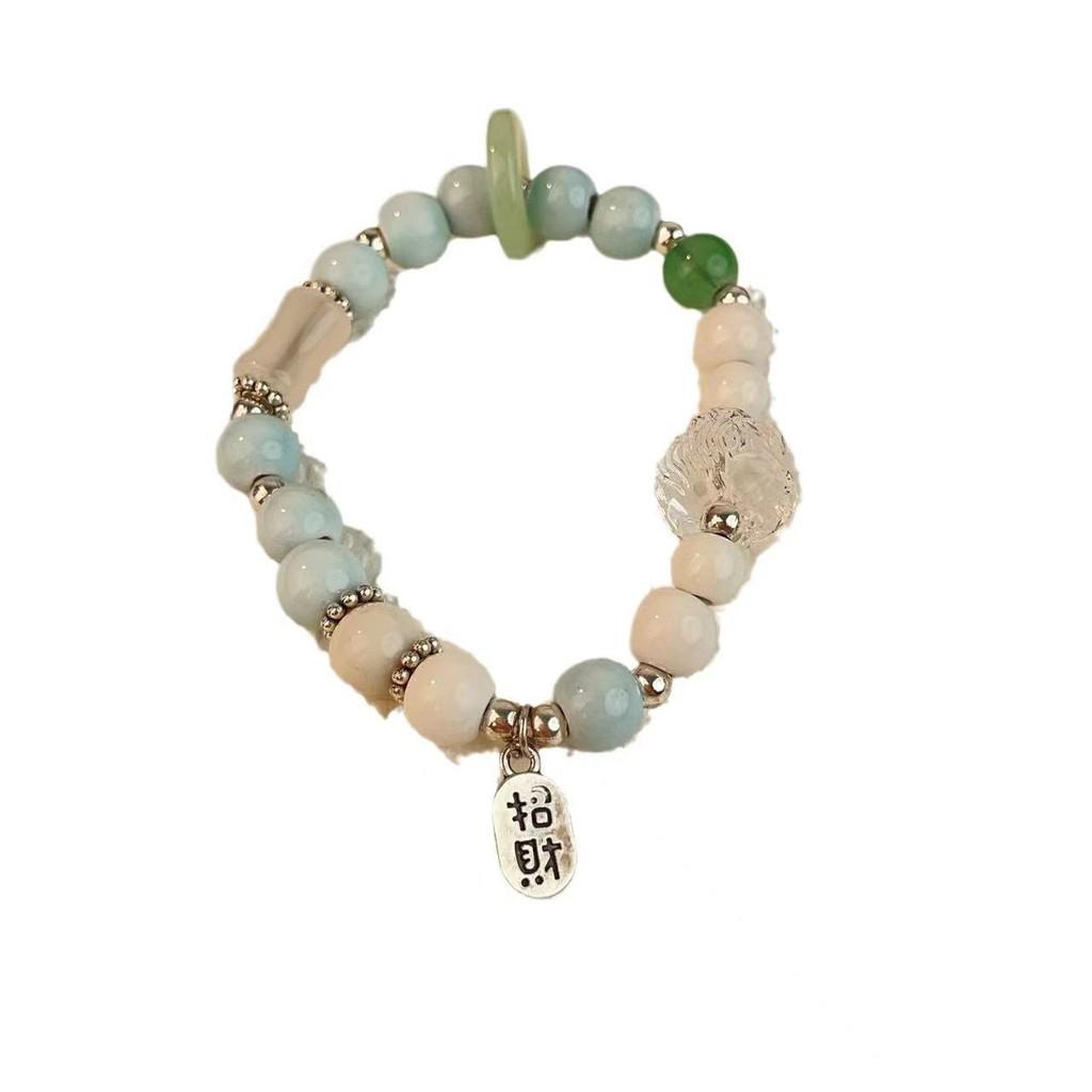 Chinese Pink Modern Ceramic Bead Bracelet With Lion Head For Travel Souvenirs