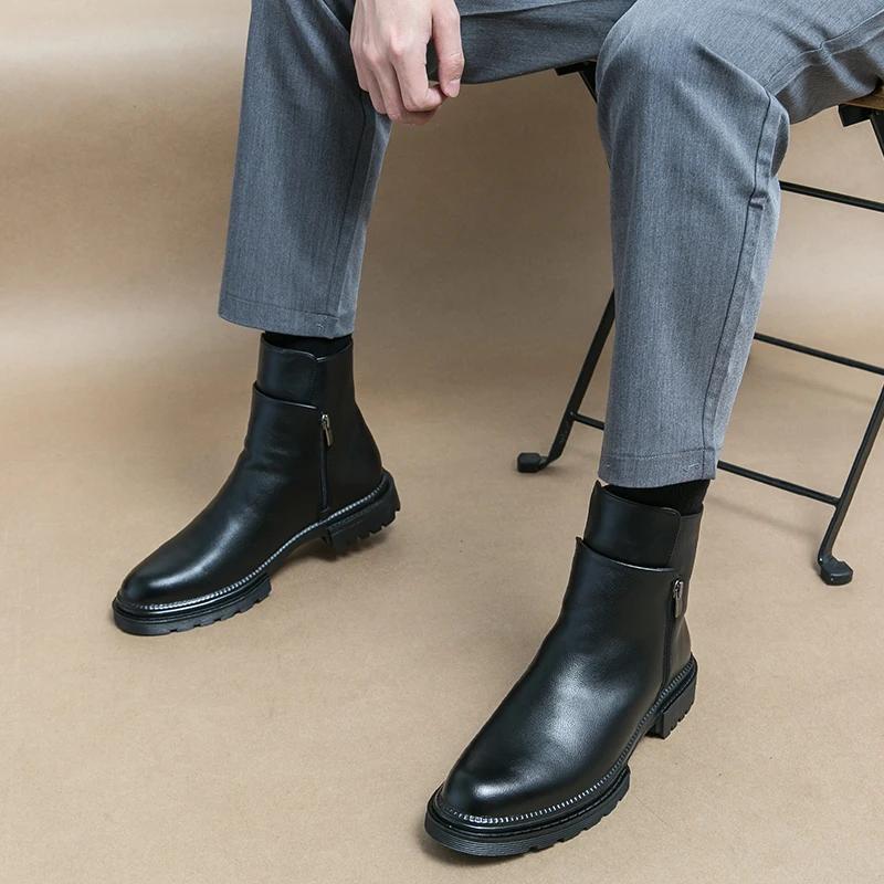 Vielseitige und modische Leder Herren Freizeitschuhe Luxuriöse und schlichte Business-Büro High Top Stiefel Bequeme Chelsea Boots