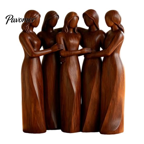 Handcrafted Wooden Statues Sisterhood Figurine, Friendship Sculpture for Living Room Home Decor Accents Bedroom Tabletop Ornament, Warm Gift