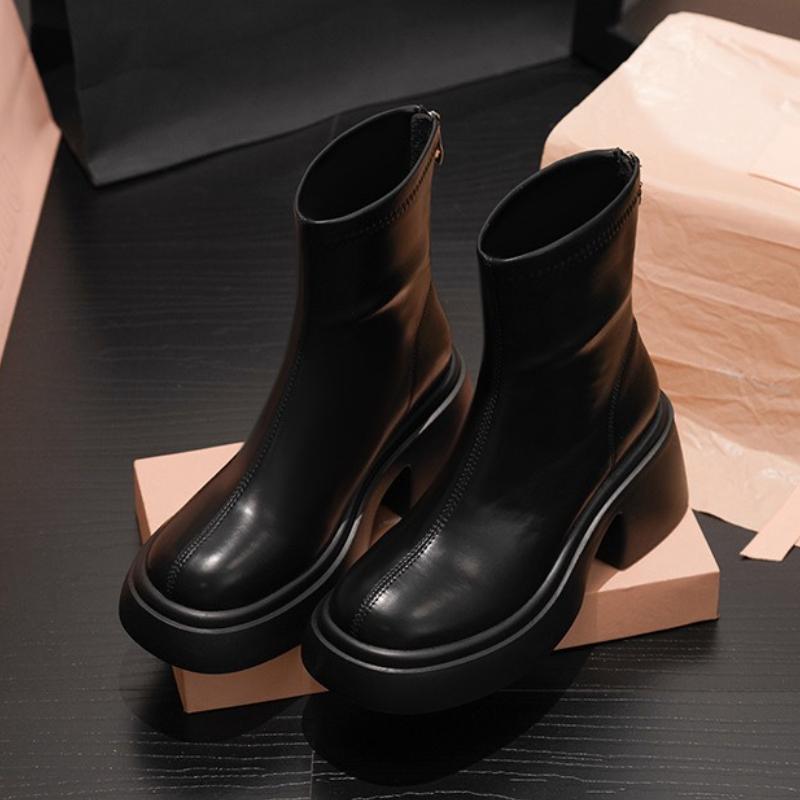 Thick Soled High-heeled Boots Women's Autumn Winter New Style  Simple Comfortable Wear-resistant Versatile Short Boots