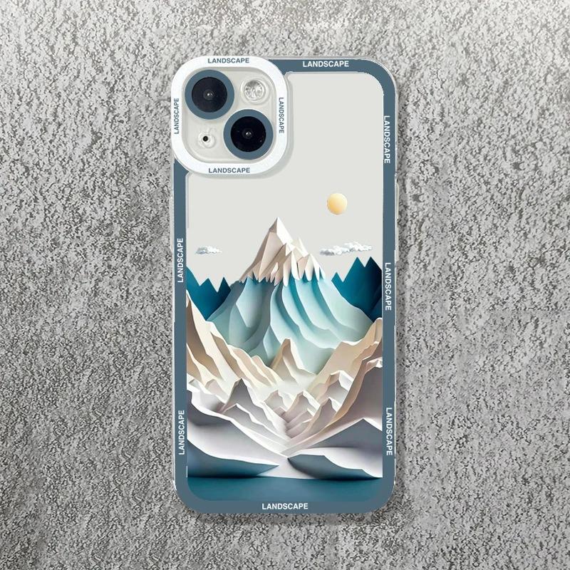 Printing Landscape Creative Mountain Phone Case For iPhone 16 15 14 13 12 11 Pro Max XS X XR 7 8 SE Soft Cover