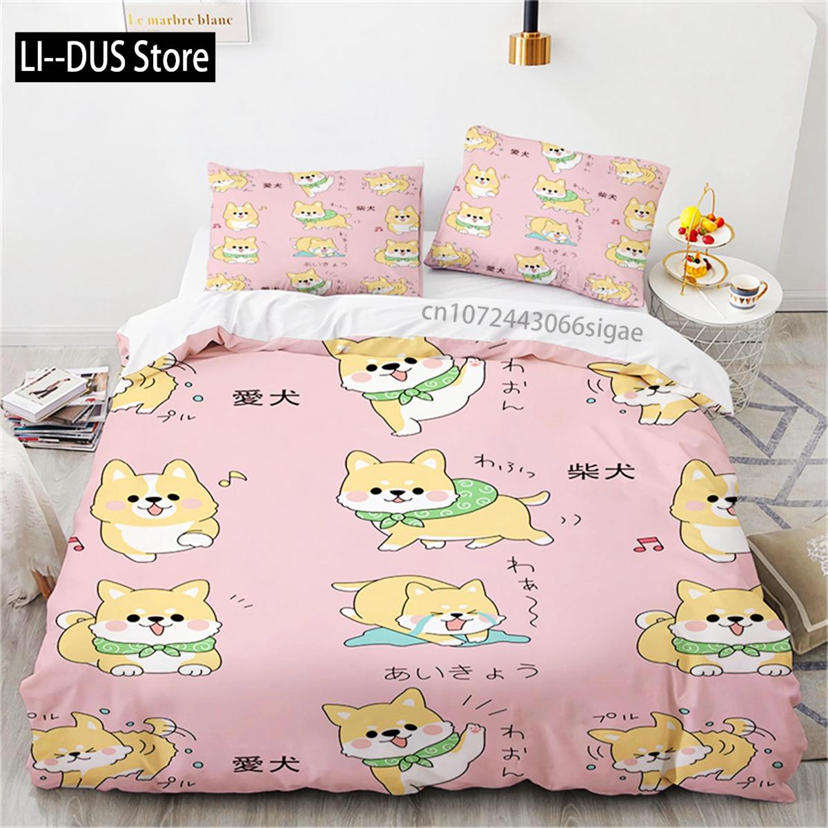 

Cute Cartoon Animal Duvet Cover Dog Bedding Set Twin Full For Kids Girls Gift Room Decor Microfiber Comforter Cover Pillowcase EU Single(135*200cm)3pcs