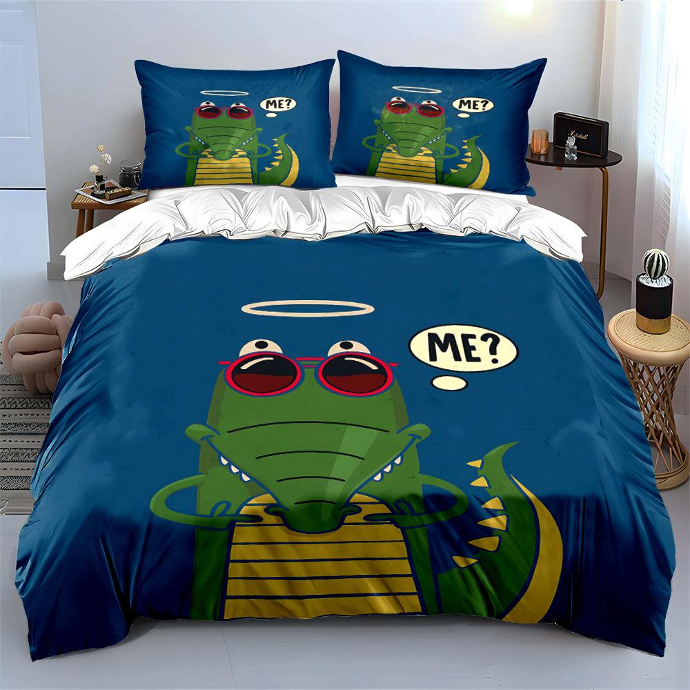 Green Cartoon Crocodile Bedding Set Bedding Duvet Cover Set Duvet Cover Pillowcases (1 * Duvet Cover 2 * Pillowcases, without duvet insert)