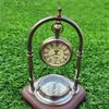 Brass Antique Nautical Vintage Style Victoria Table Clock with Compass On Wood Base Best for Home, Office Decor.