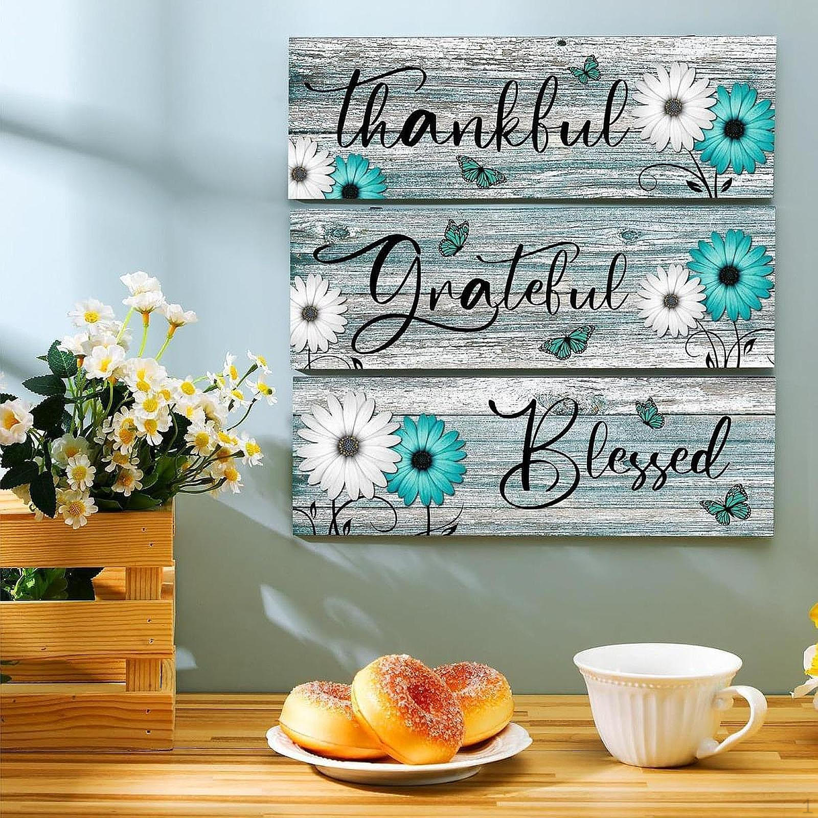 

Набор из 3 деревенских деревянных табличек, подвесной настенный фермерский винтажный декор, искусство для гостиной Blue Green