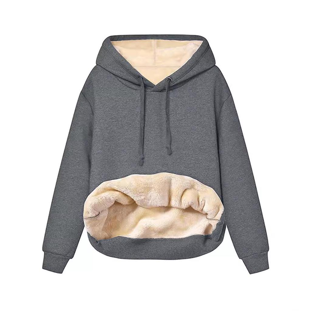 2023 Women's Winter Hooded Lambswool Pocket Sweatshirt Jacket