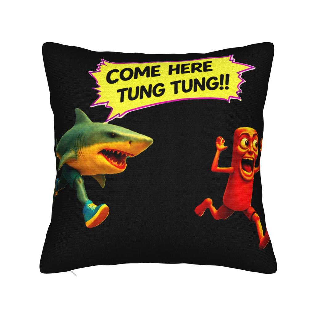 Tung Tung Tung Sahur chasing Tralalero Tralala Pillow Case Graphic Pillow Cover For Living Room Sofa Funny Pillowcases
