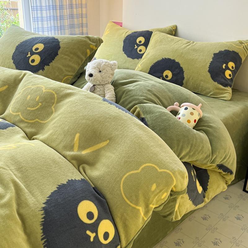 Thickened Milk Fleece Bed Four-Piece Set, Double-Sided Fleece Coral Fleece Quilt Cover, Bed Sheet Three-Piece Set