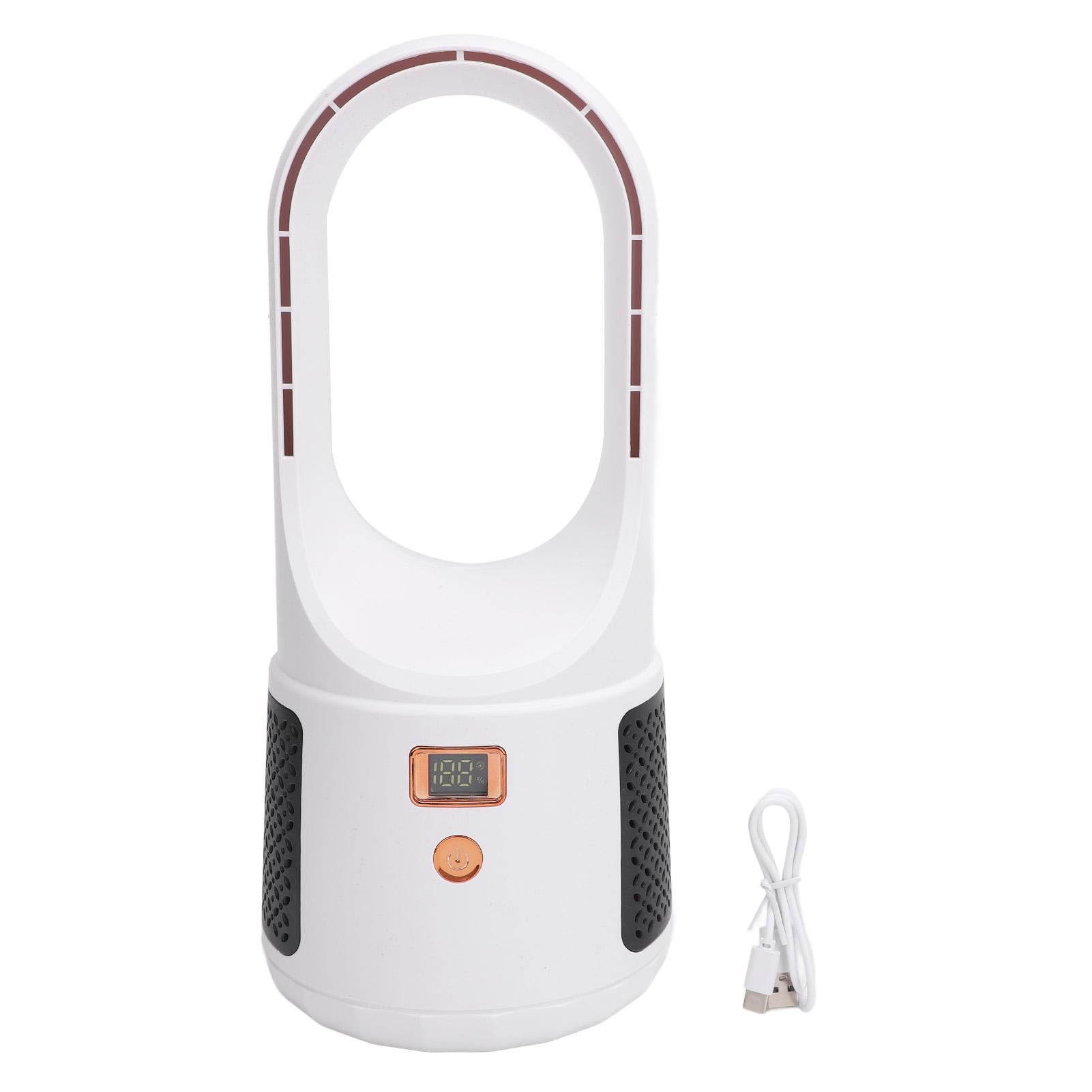 

USB-настольный вентилятор, 6 скоростей, тихий, портативный безлопастной охлаждающий вентилятор с дисплеем мощности для домашней спальни белый