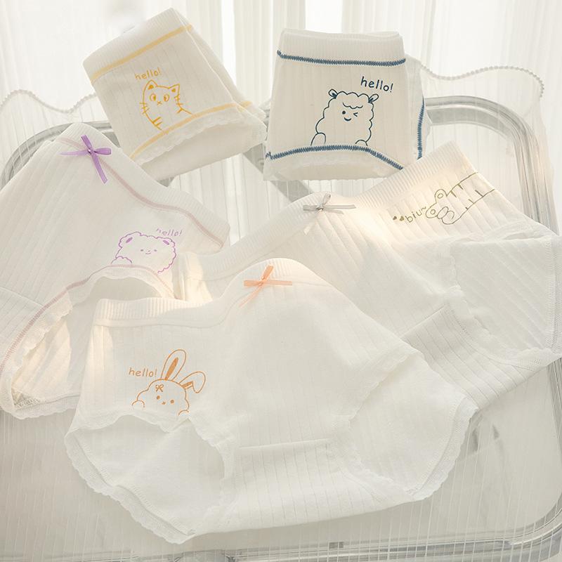 

5 шт. белых хлопковых трусиков для девочек класса А, дышащие антибактериальные женские трусы со средней посадкой и промежностью