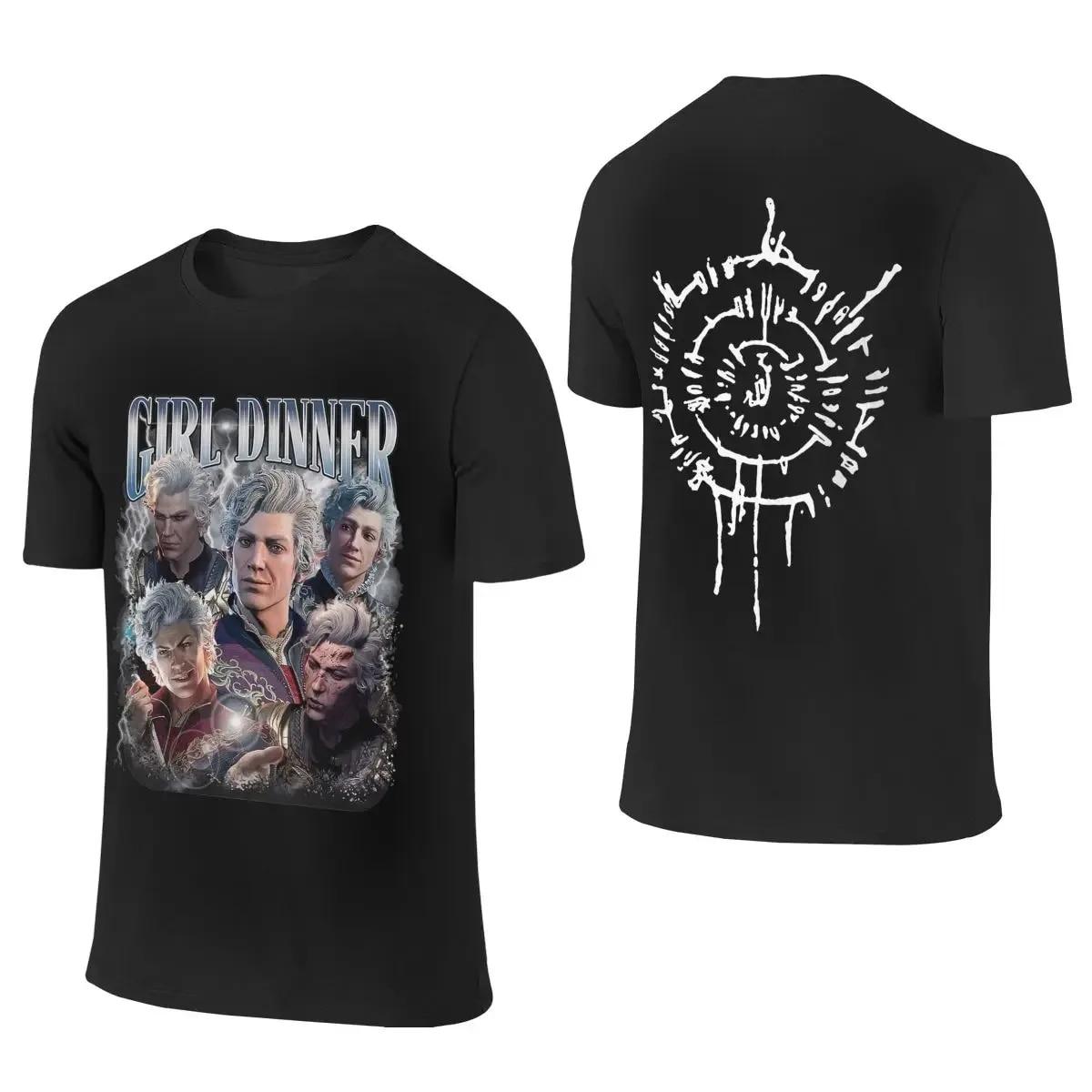 

Мужские и женские рубашки Astarion Baldurs Gate 3 Girl Dinner Vintage Two Sides из чистого хлопка с коротким рукавом Футболка с круглым вырезом Одежда Футболка унисекс