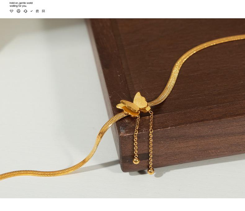 Korean Geometric Elegant Frosted Butterfly Tassel Titanium Anklet