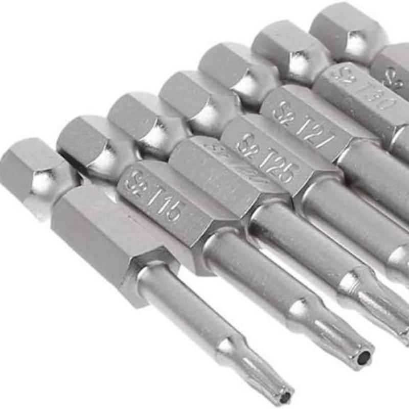Set of 7 Nickel-Plated 5-Star Bits with Holes 50mm Long Star Bit Screwdriver Bits Made of S2 Material Tamper-Resistant Star Bits