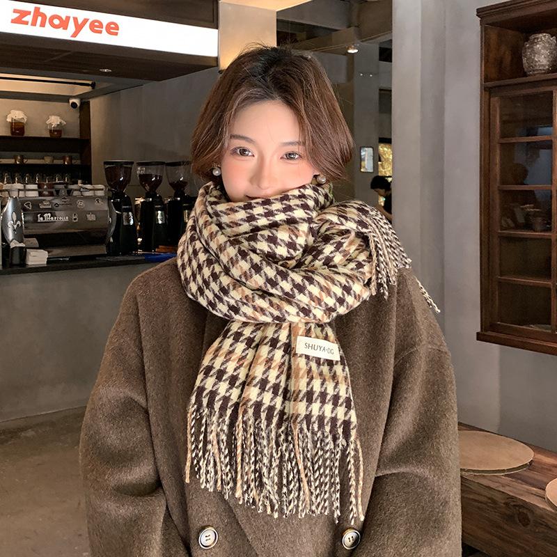 Korean Style All Match Fashion Plaid Scarf for Women Autumn and Winter New Student Warm and Cold Proof Tassel Shawl Scarf