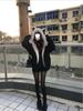 Korean Style Women's Spicy Short Winter Patchwork Fur Coat with Mountain Eagle Design