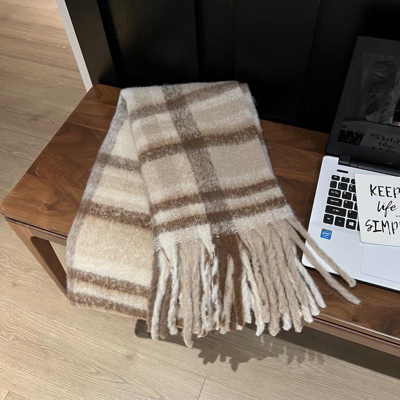 

Rainbow Plaid Autumn and Winter Imitation Cashmere Thick Beard Scarf for Female Students Couple Mohair Warm Scarf Thick Shawl 210*45cm