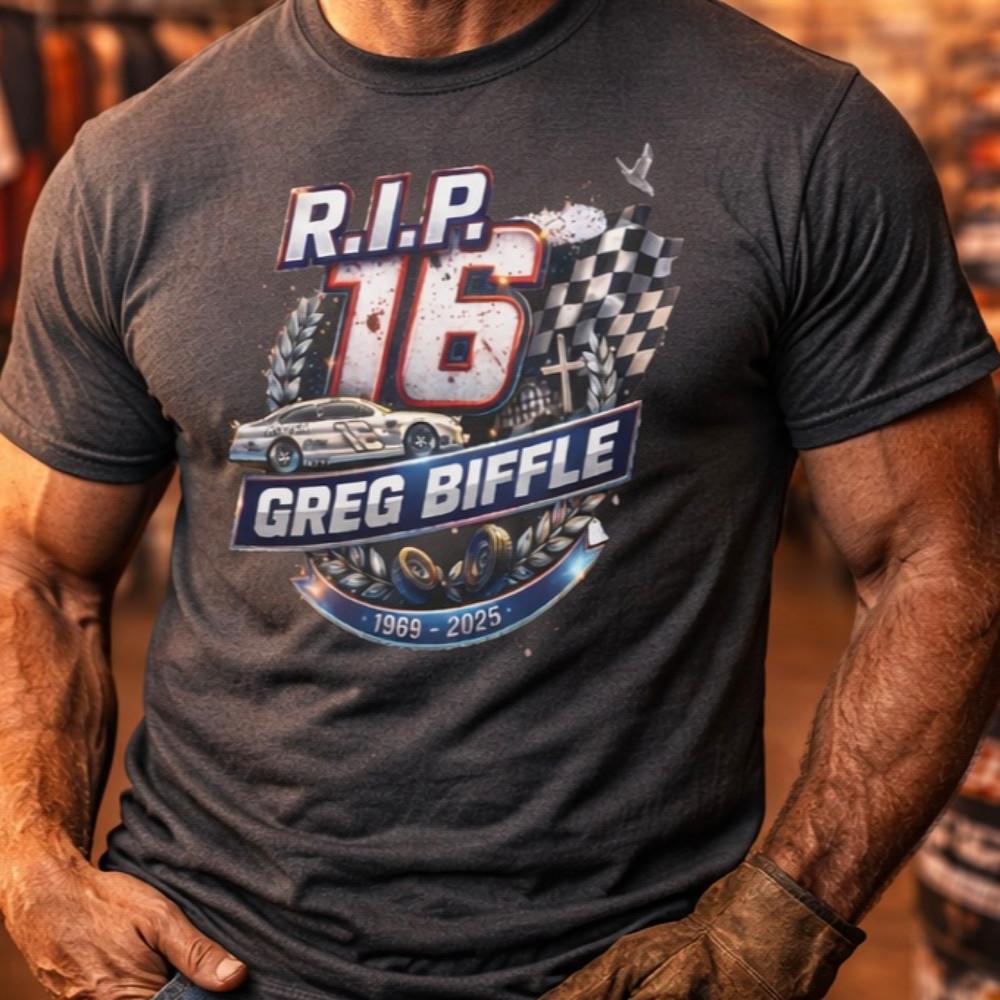 

RIP 16 Greg Biffle Memorial T-Shirt | Racing Tribute Legend Checkered Flag Unisex T-Shirt S