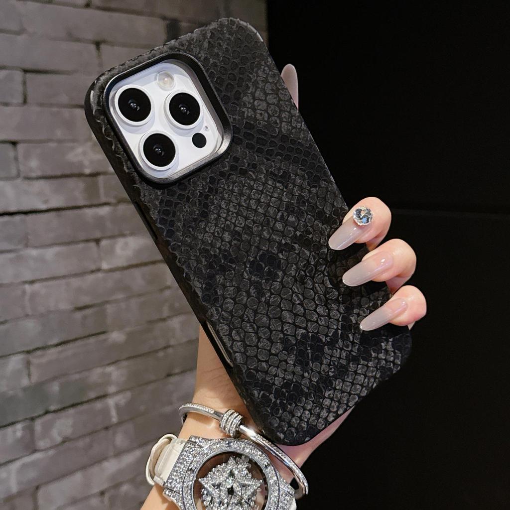 Snake Print Velvet iPhone 16/15 Pro Max Anti-Drop Full Coverage Case