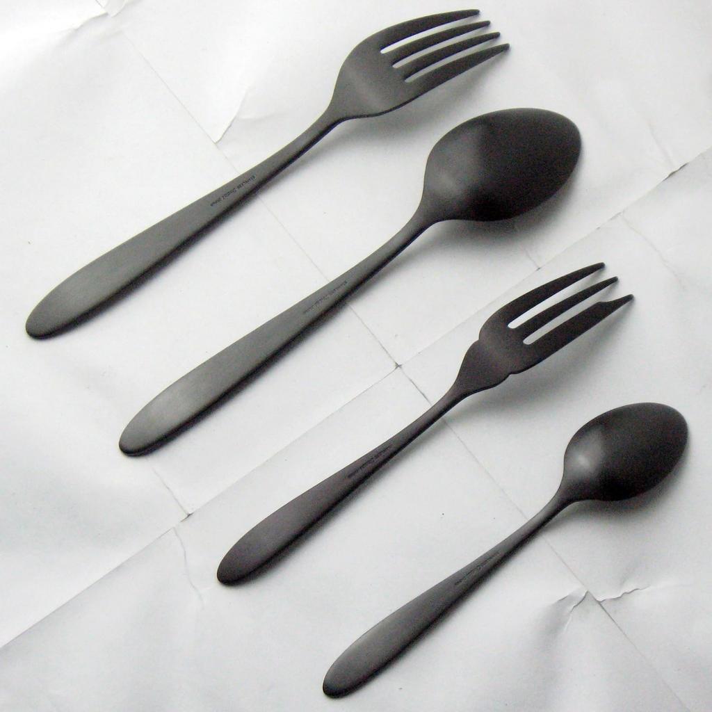 Nagao Tsubame-Sanjo Sumi-Tamari Dinner Cutlery Set (8 pieces), 18-0 Stainless Steel, Black Oxide Color, Made in Japan