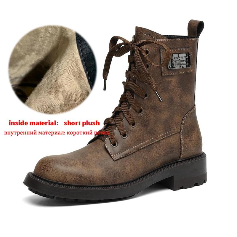 Krazing Pot Genuine Leather Winter Round Toe Western Boots Med Heels Women Cross-tied Lace Up Women Ankle Boots