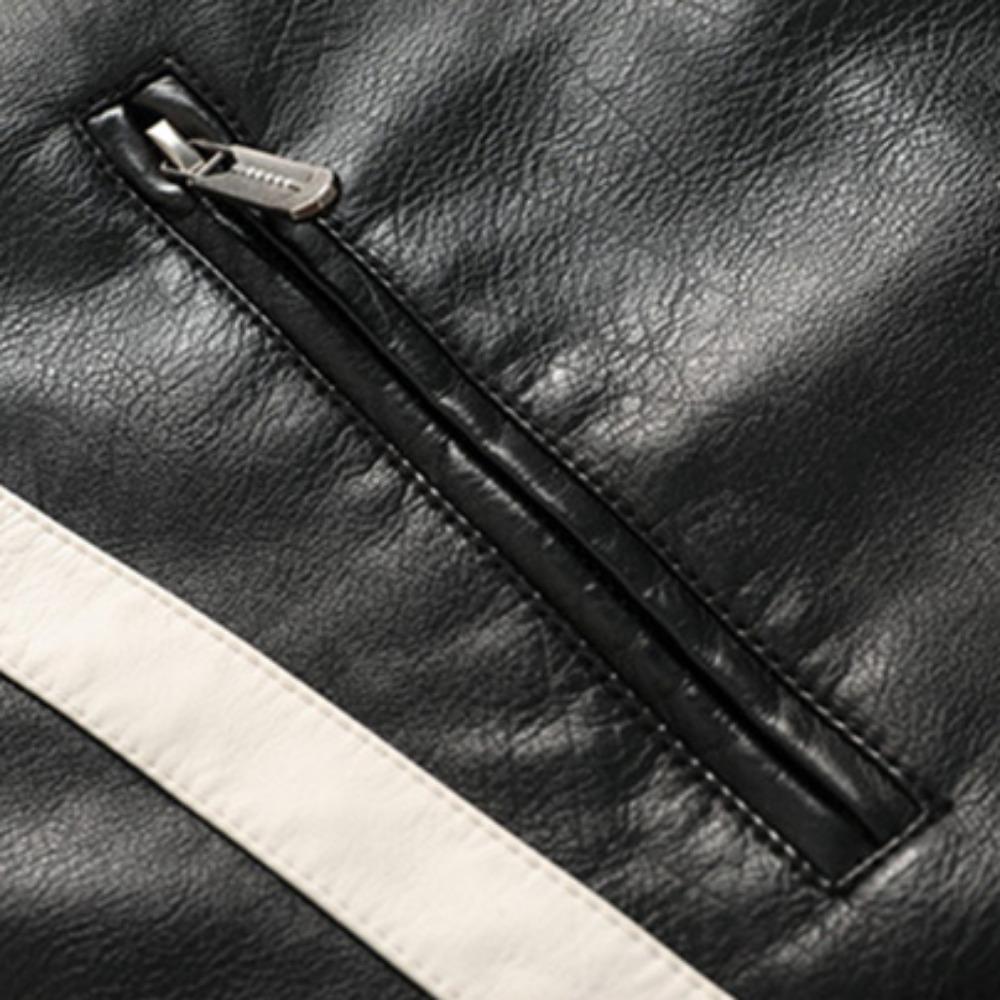 Autumn Winter Fleece Men's Motorcycle Leather Jacket Embroidery Racing Coat Windbreaker Outwear Faux Leather Biker Jacket