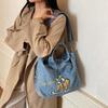 Embroidered Denim Bag Women's Large Capacity Shoulder Crossbody Bag