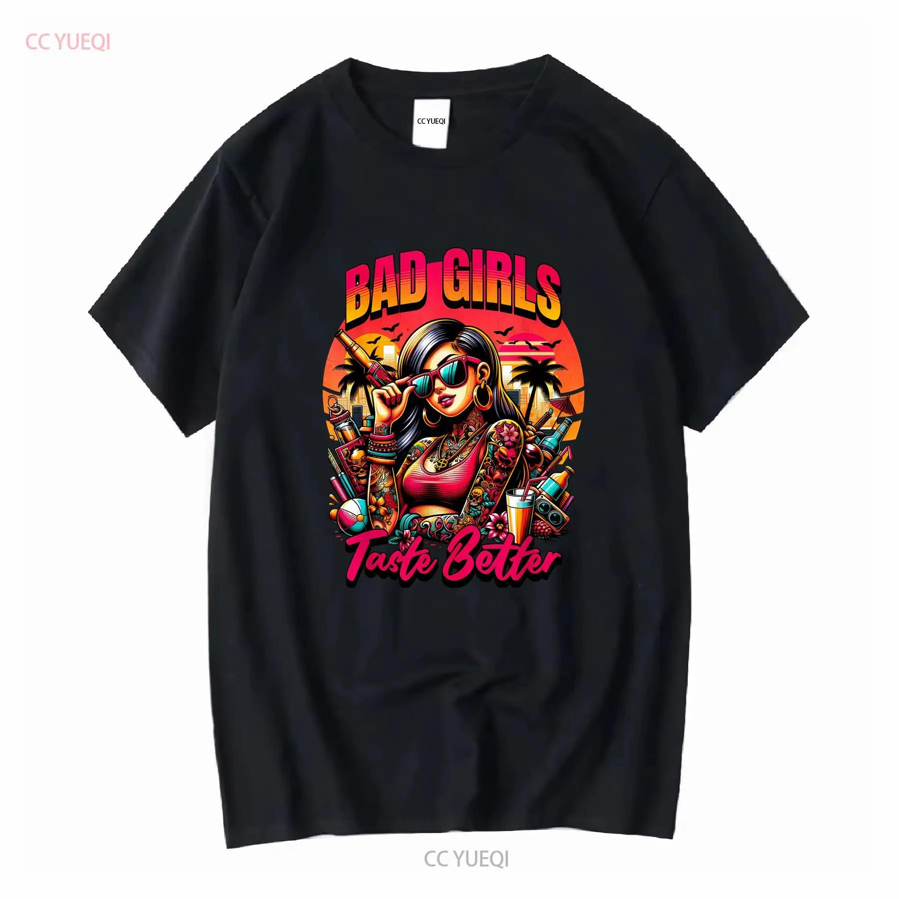 Bad Girls Taste Better Tattoo Cute Present Ladies Crewneck T Shirt Vintage Washed Stretched Top For Everyday Wear Graphic S разноцветный