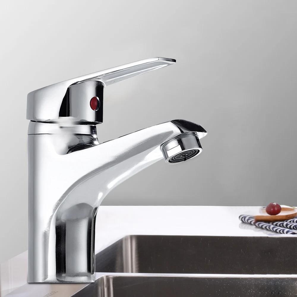 Chrome Bathroom Basin Faucet Single Hole Deck Mount Mixer Faucet Kitchen Sink Hot and Cold Water Faucet with G1/2 Hose