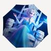 Elsa Queen of Ice Crystal Magic Cartoon Umbrella, Portable 3-Fold Compact Umbrella, Suitable for Camping, Hiking and Travel, Ideal Easter Bi
