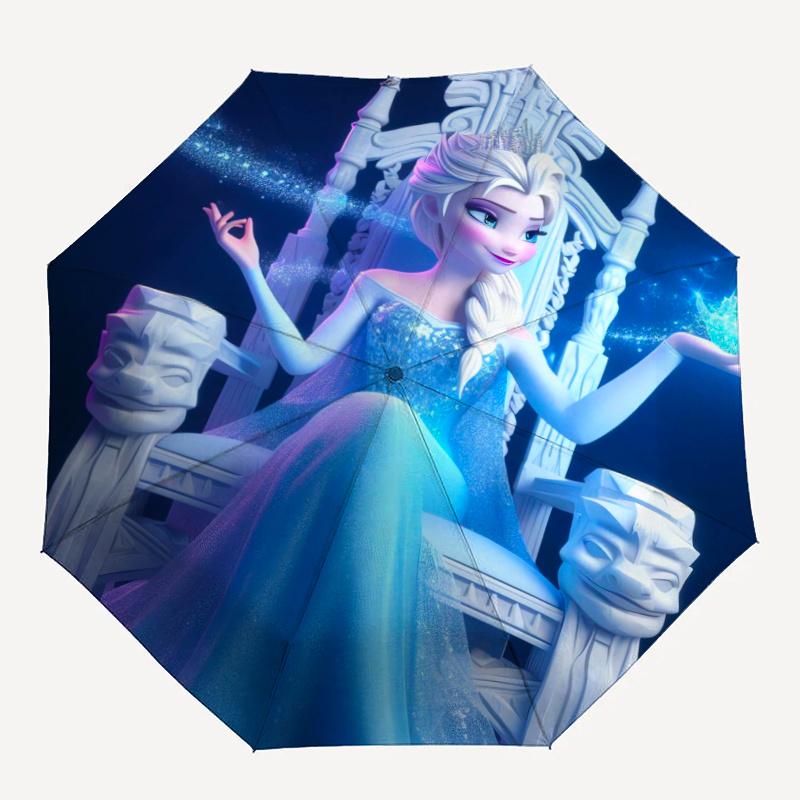 Elsa Queen of Ice Crystal Magic Cartoon Umbrella, Portable 3-Fold Compact Umbrella, Suitable for Camping, Hiking and Travel, Ideal Easter Bi