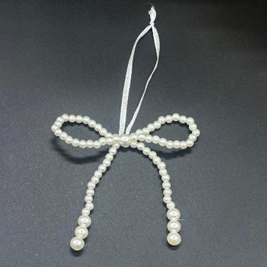 Faux Pearl Bow Christmas Ornaments White Faux Pearl Bead Bows Hanging Ornament Bowknot Tree Topper for Wedding Bridal Baby Shower Birthday Decoration