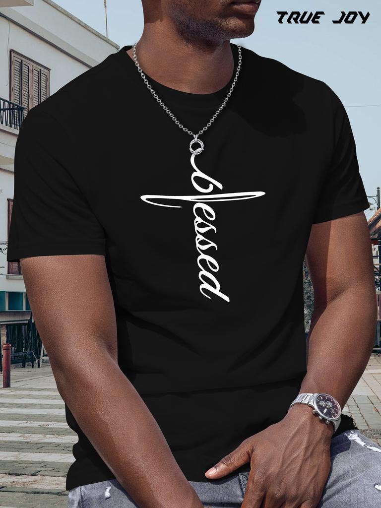 Black Blessed Print T-shirt - Breathable Quick-Dry Fabric