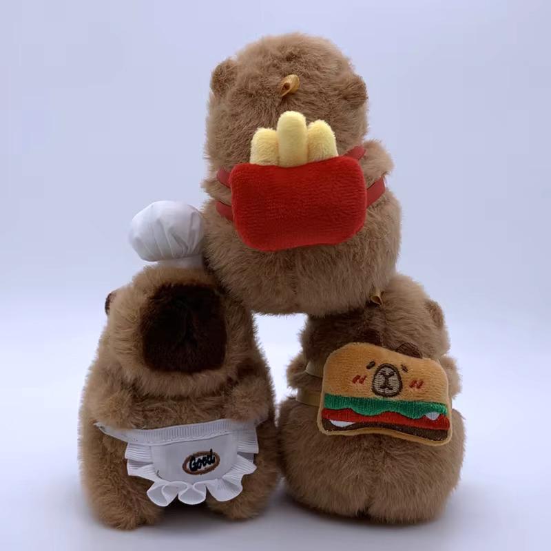 Fashnics Unisex Cute Capybara Plush Keychain Fluffy Chef Capibara Toy Kawaii French Fries And Hamburger Animals Doll Birthday Gift Car Decor