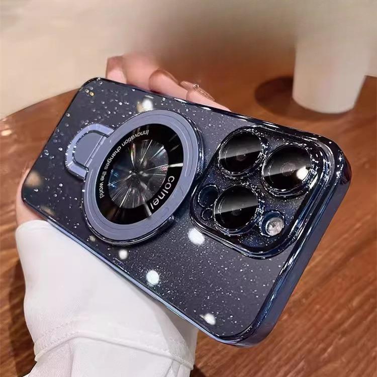 Suitable for IPhone 16 Mobile Phone Box Fulcrum Electroplated Star Sky Magnetic Suction Bracket Apple 15 Transparent All-inclusive Hard Cover