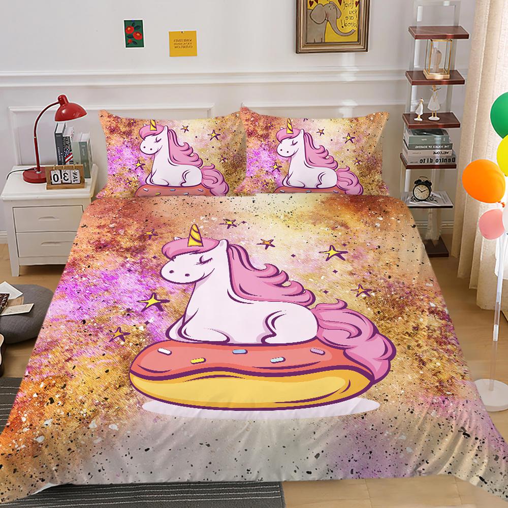 2023 Neuer Stil Bettwäsche-Set 3D Einhorn-Druck Bettdecke Bettzeug Zuhause Dreiteilig Warm Polyester Kissenbezug Bettbezug