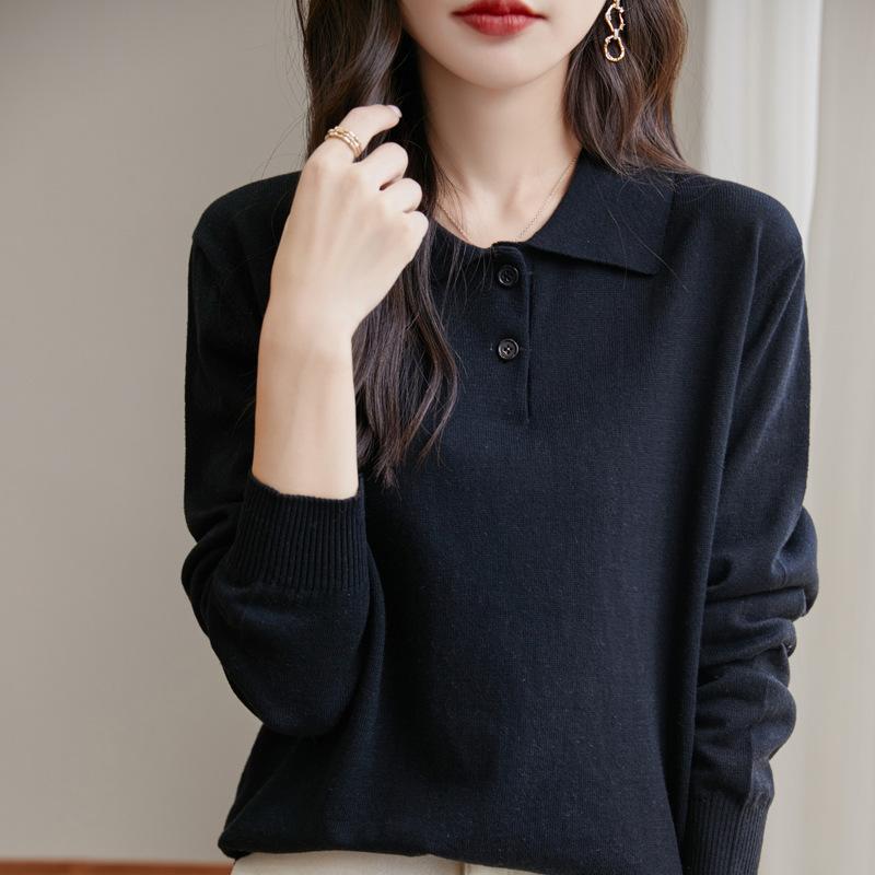 Women's Polo Collar Knit Sweater Long Sleeve Elegant Commute Top