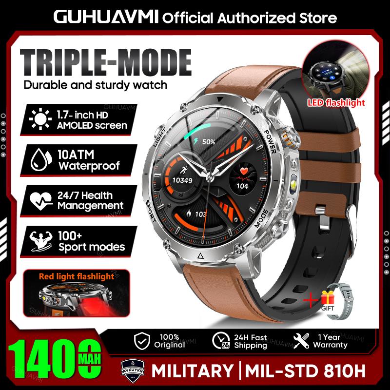 New TANK Ultra 1400mAh Battery Military Smart Watch 10ATM Waterproof Heart Rate Tactical LED Flashlight Men Sports Bracelet