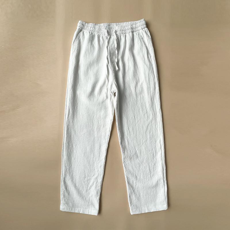 Mens Vintage Linen Casual Pants With Drawstring Waist For Summer Daily Wear