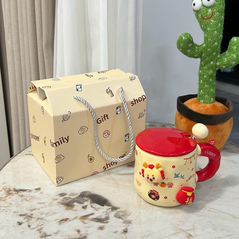 New Year's Day Gift for Girls Year of The Dragon Cup Small Gift for Best Friends Girlfriend Practical Water Cup Creative Gift Box Mug