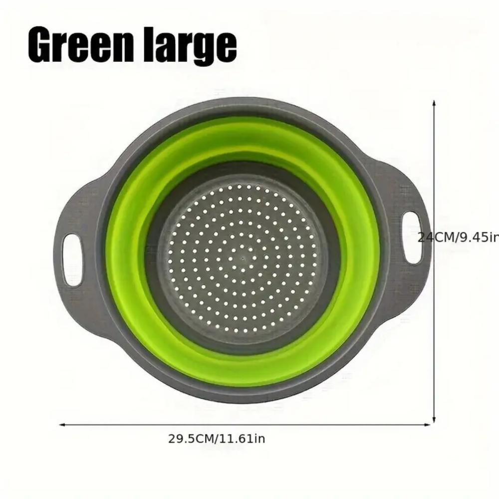 Foldable kitchen strainer, a small round strainer with a base and handle, suitable for pasta, fruits and vegetables