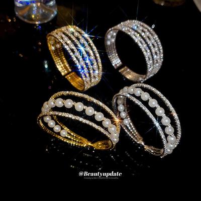 Elegantes Strass- & Mehrschicht-Perlenarmband – Modischer, Funkelnder Schmuck für Damen