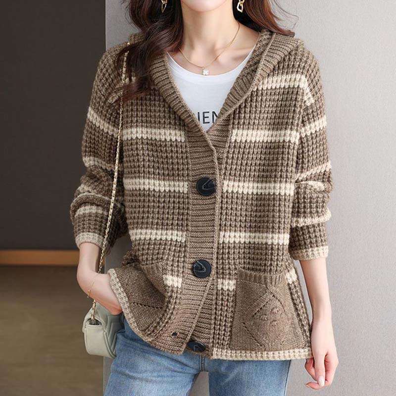 Sweaters Coat Cardigan for Women Winter Large Size Vintage Loose Long Sleeve Knit Cardigan Hooded Sweaters Jacket