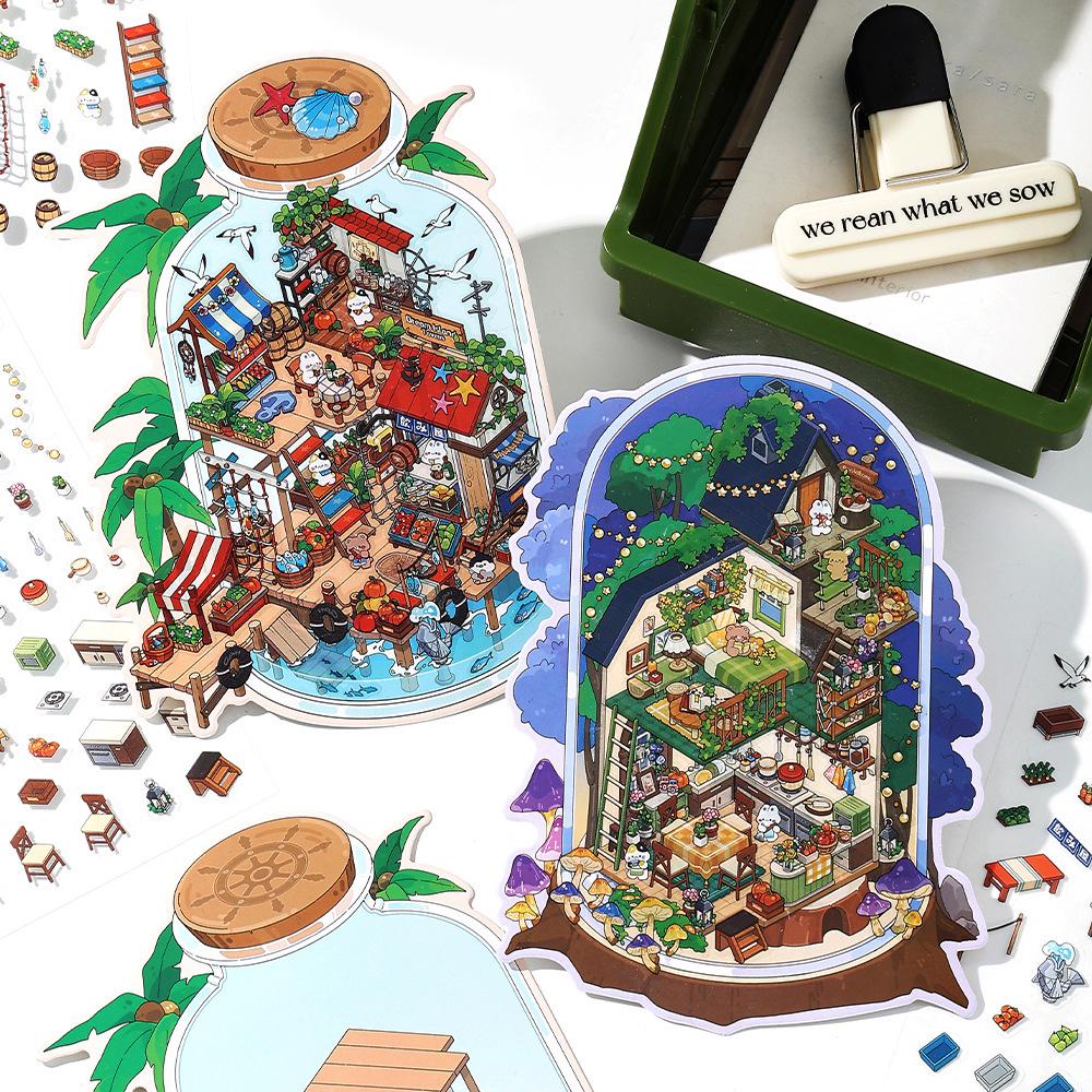 Infeel.Me PET 2.5D Landscape Sticker - Ninth Edition Mini 3D House Collage "Open for Business"