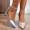 2025 Spring and Summer New French One Buckle Strap High Heels Block Heel Fashion Pointed Toe Women's Singles